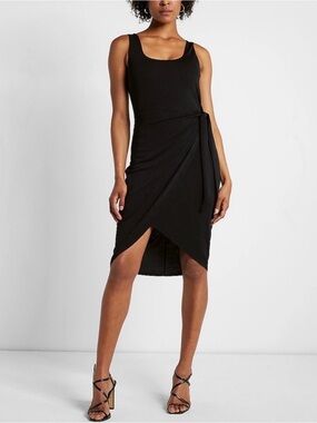 NWT Express Body Contour Shapewear Black Tie-Waist Wrap Midi Dress